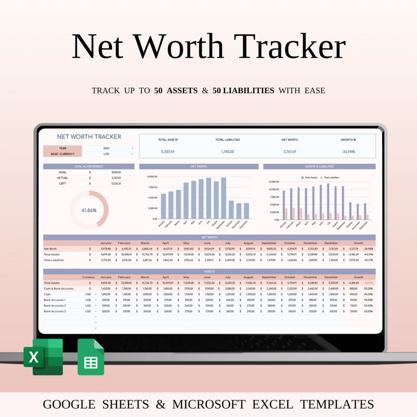 Net Worth Tracker Spreadsheet for Google Sheets and Excel