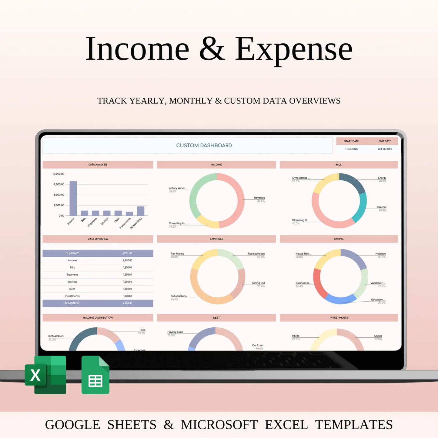 Income and Expense Tracker Template for Google Sheets & Excel