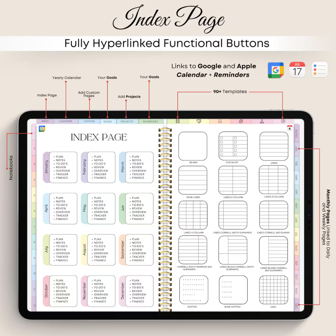 All-in-One Digital Planner 2024, 2025, 2026, Undated Digital Planner, Digital Journal, Digital Goodnotes Template, Notability, Daily Planner