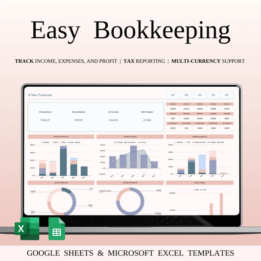 Easy Bookkeeping Spreadsheet Template for Excel & Google Sheets