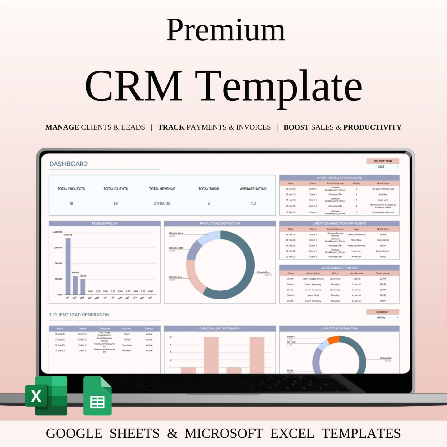 Premium CRM Template for Excel and Google Sheets