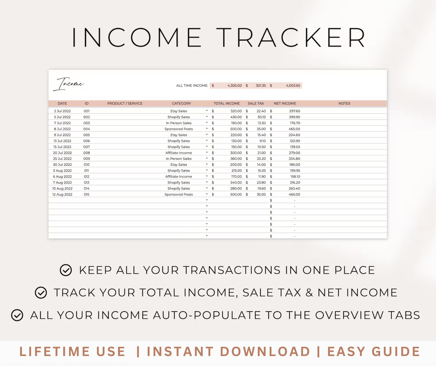 Easy Bookkeeping Tracker