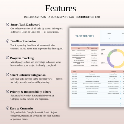 Task Tracker Template Spreadsheet for Google Sheets & Excel