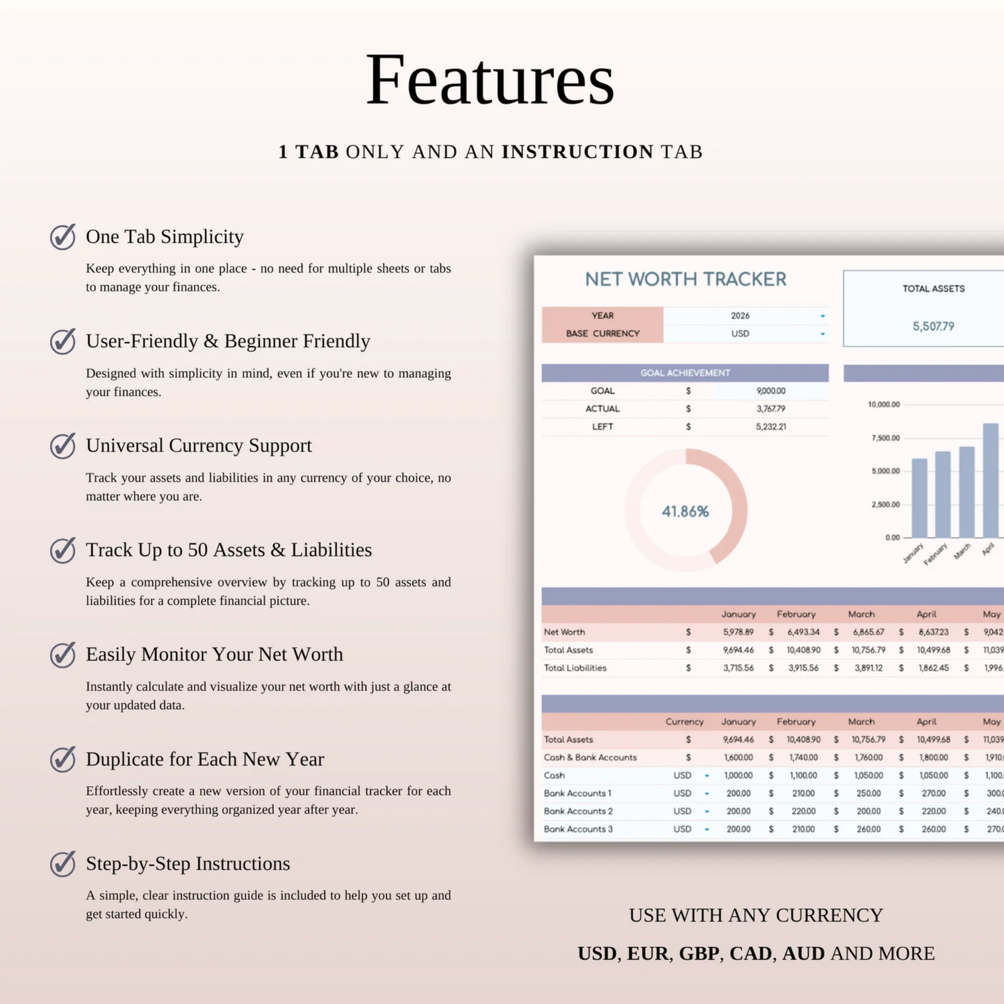 Net Worth Tracker Spreadsheet for Google Sheets and Excel