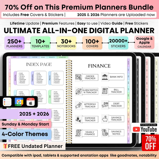 All-in-One Digital Planner 2025, 2026, Undated Digital Planner