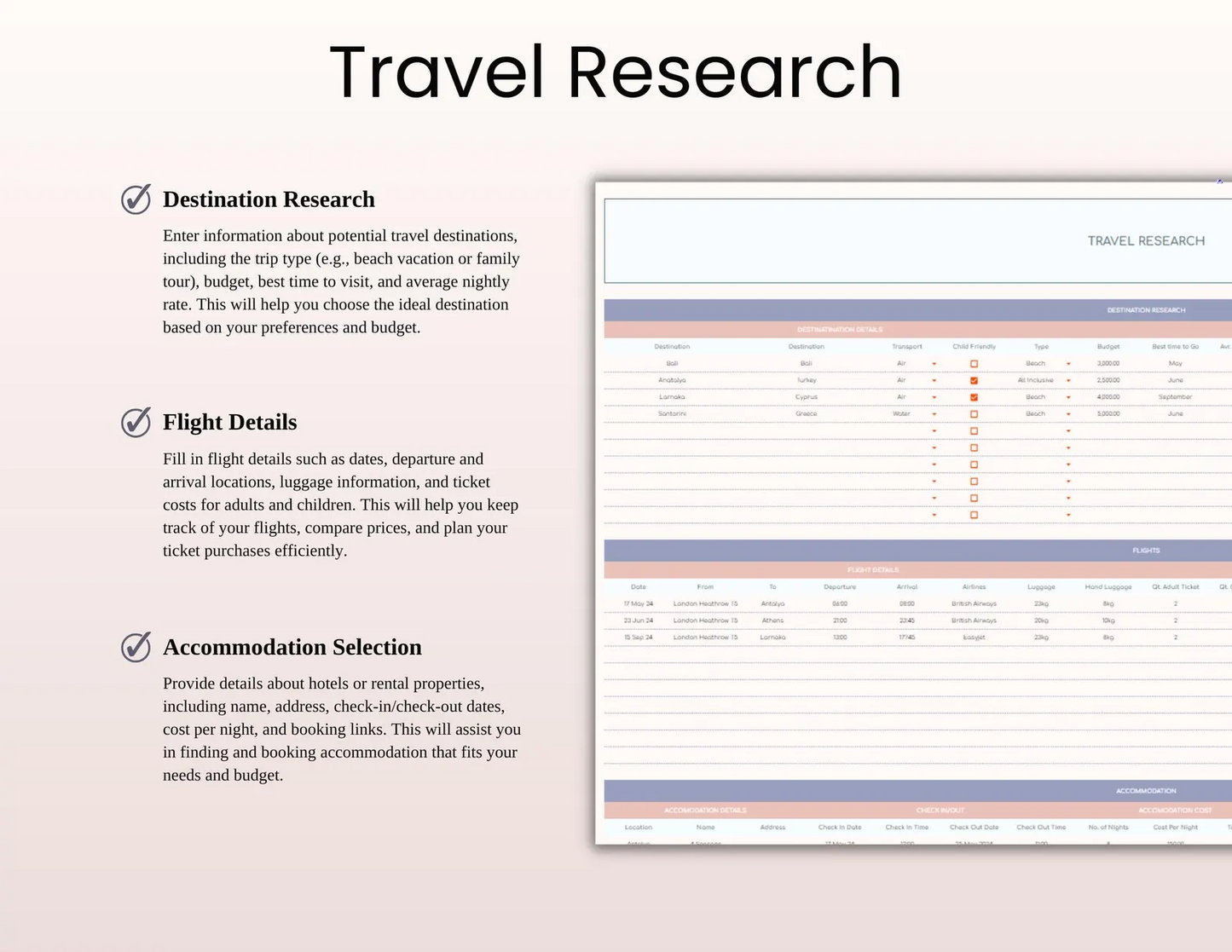 Ultimate Travel Planner Spreadsheet Template for Google Sheets and Excel