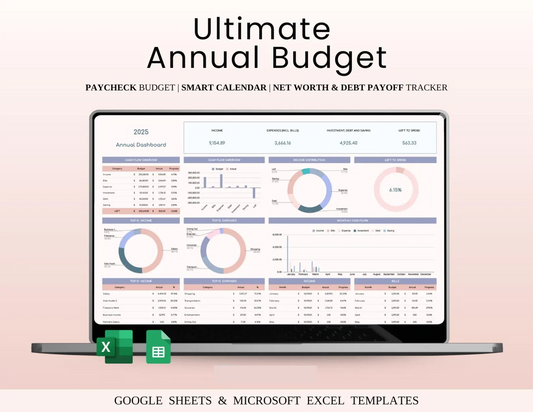 Ultimate Annual Budget Spreadsheet | Google Sheets & Excel | Yearly Finance & Expense Tracker