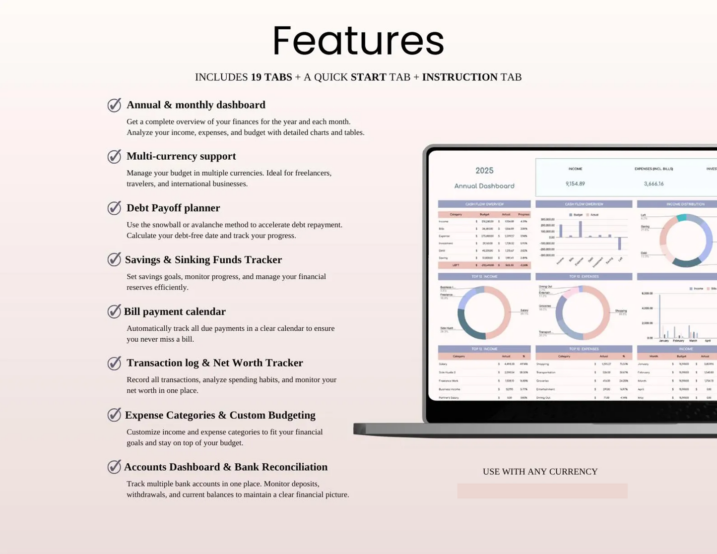 Ultimate Annual Budget Spreadsheet | Google Sheets & Excel | Yearly Finance & Expense Tracker