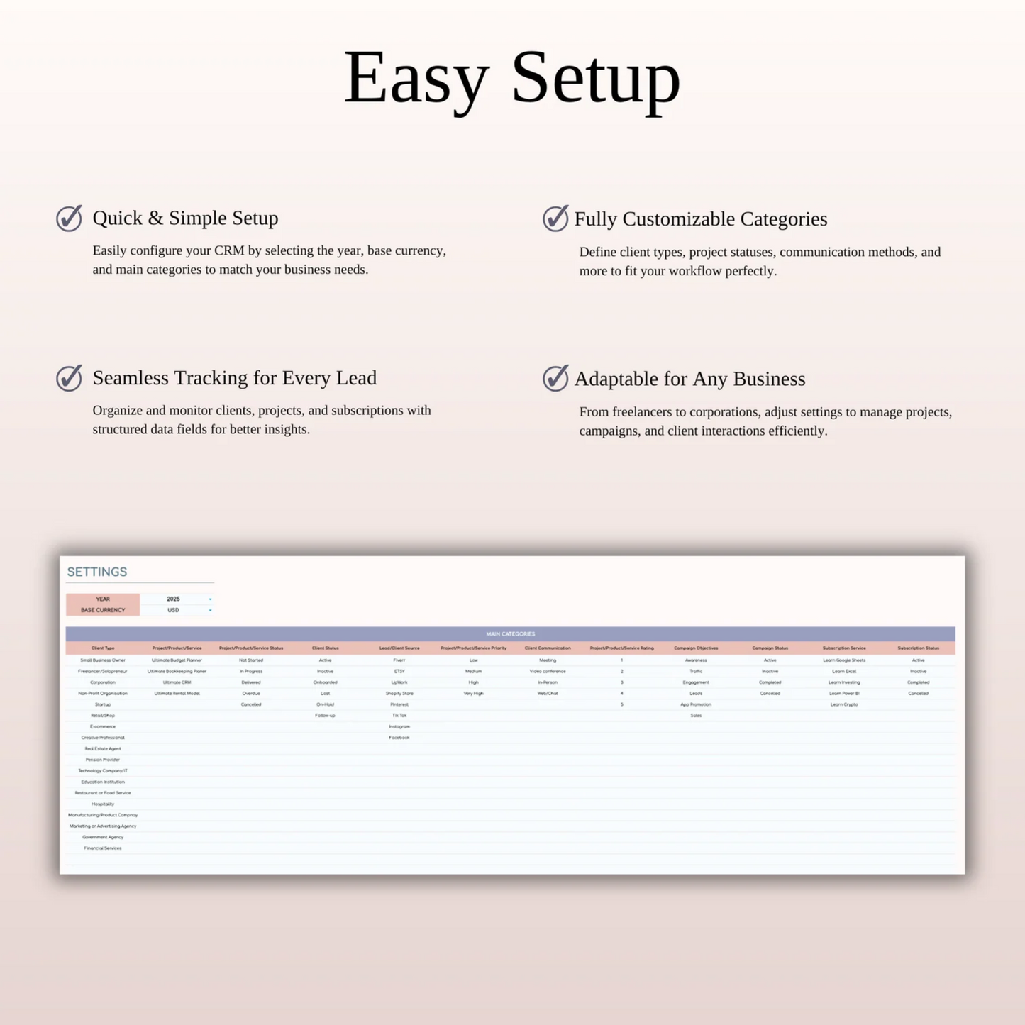 Premium CRM Template for Excel and Google Sheets