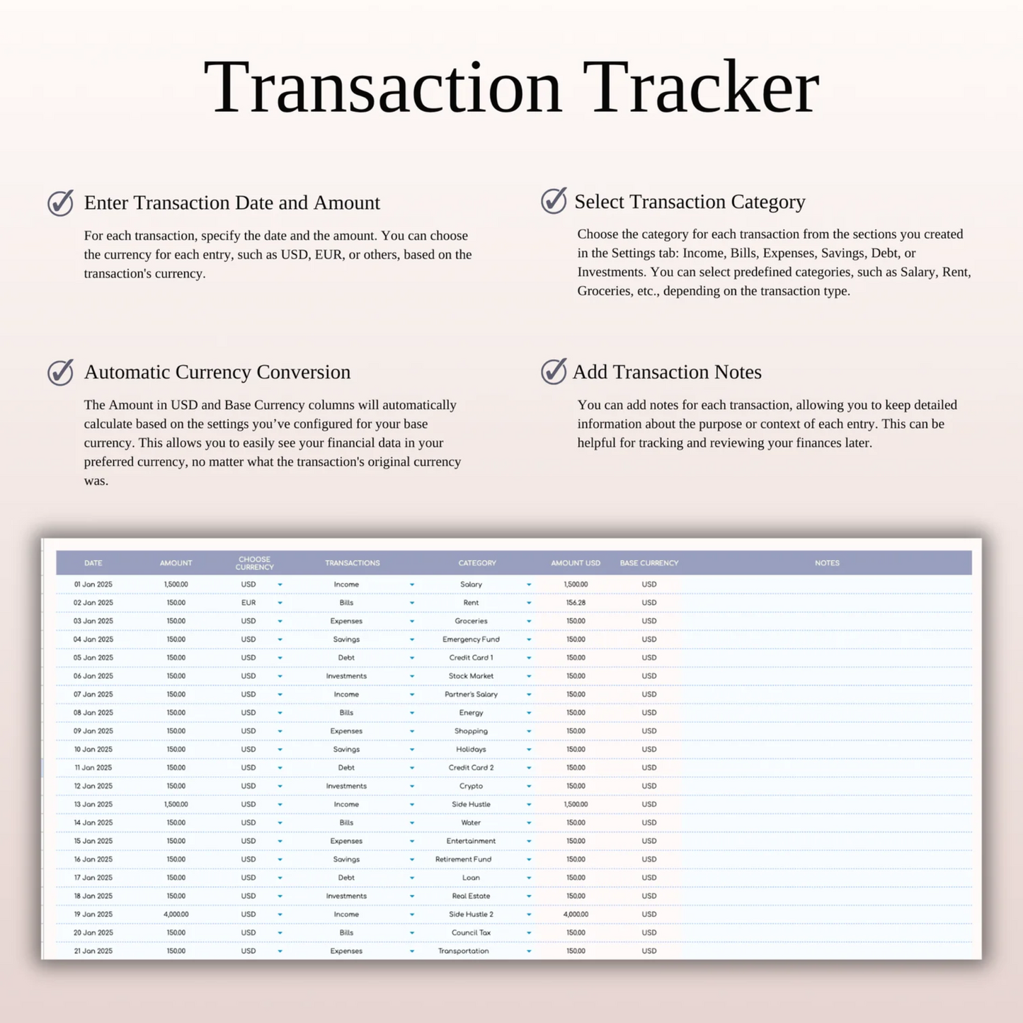 Income and Expense Tracker Template for Google Sheets & Excel