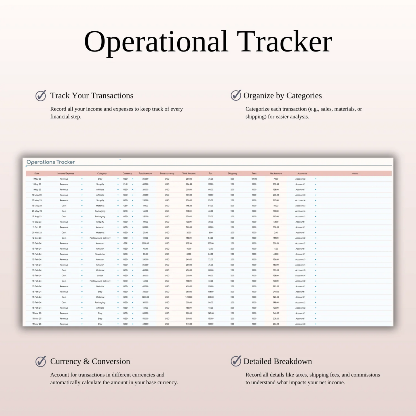 Easy Bookkeeping Spreadsheet Template for Excel & Google Sheets