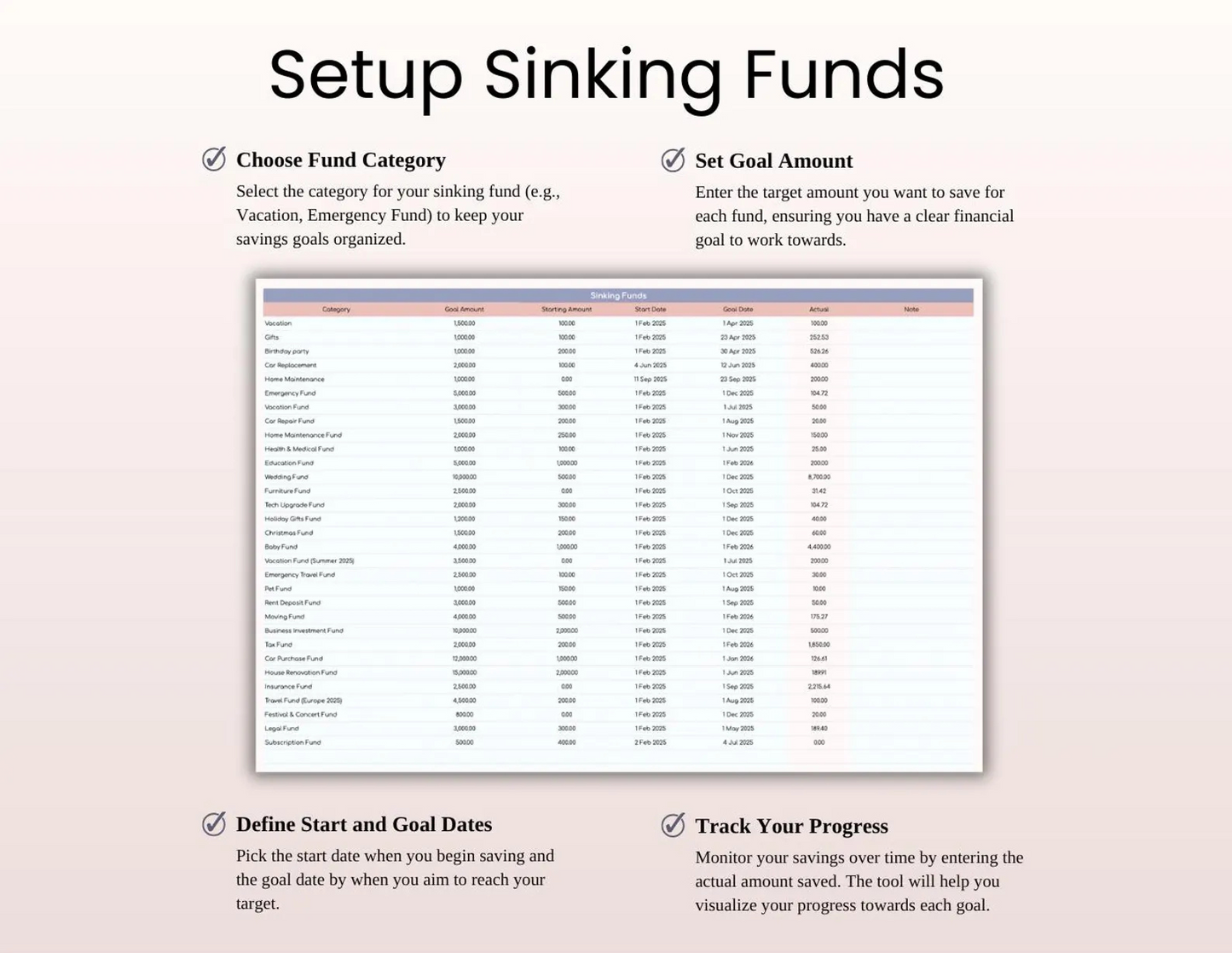 Sinking Funds Tracker – Google Sheets & Excel | Budget & Savings Planner | Cash Envelope Digital Template