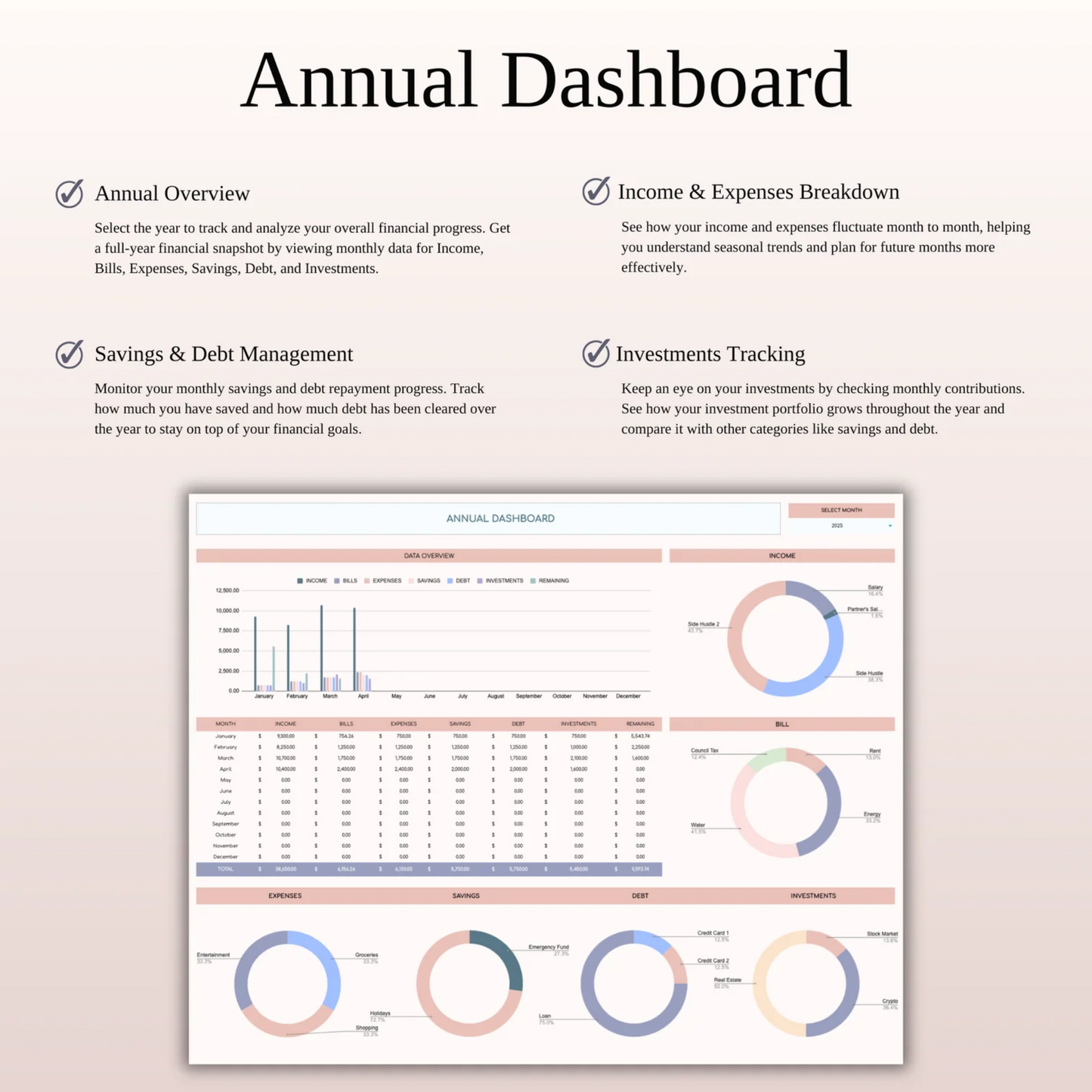 Income and Expense Tracker Template for Google Sheets & Excel