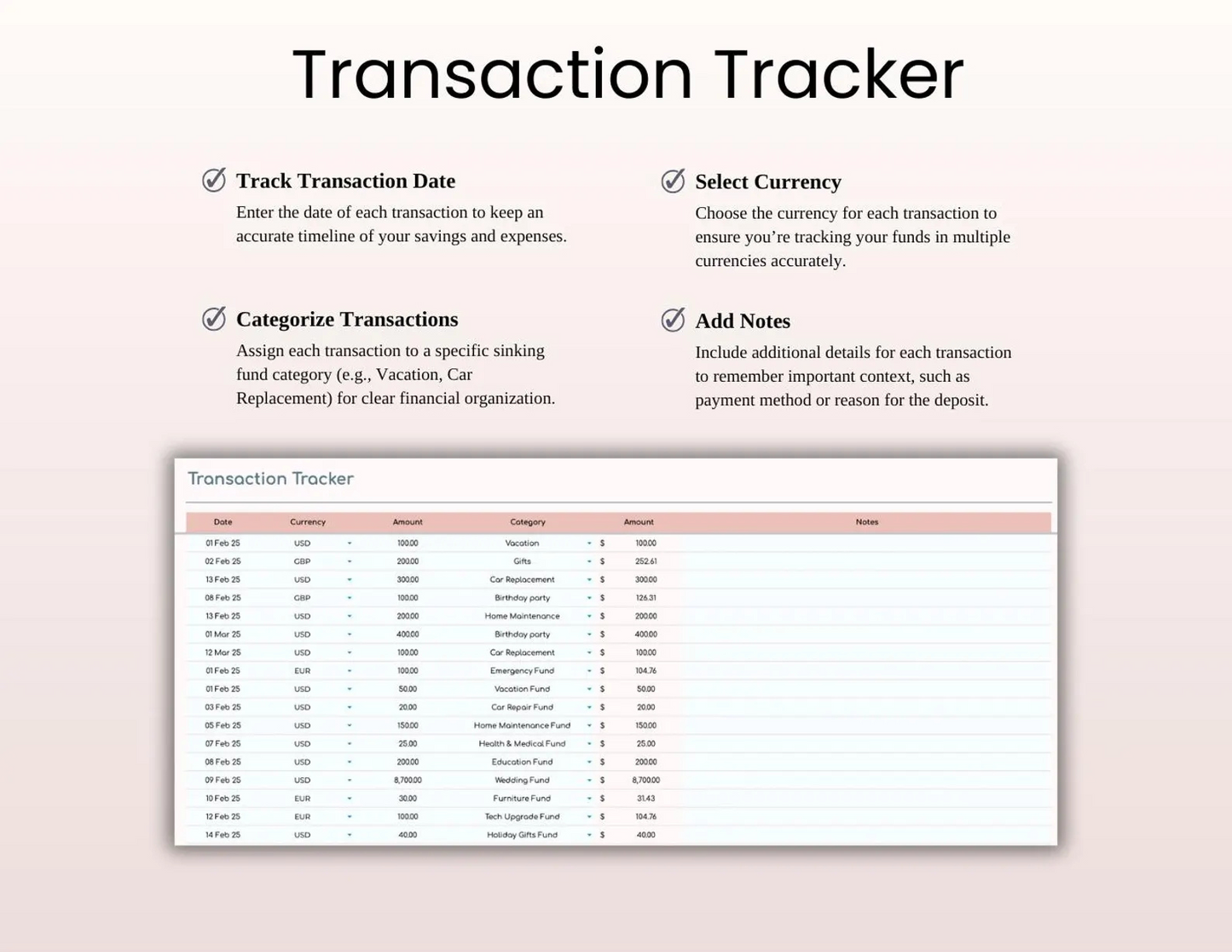 Sinking Funds Tracker – Google Sheets & Excel | Budget & Savings Planner | Cash Envelope Digital Template