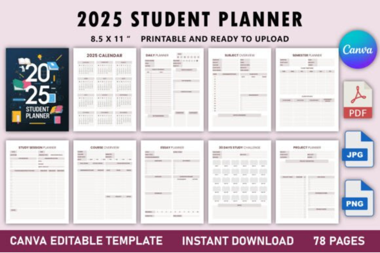 📚 2025 Student Planner | Fully Editable on Canva 🎨