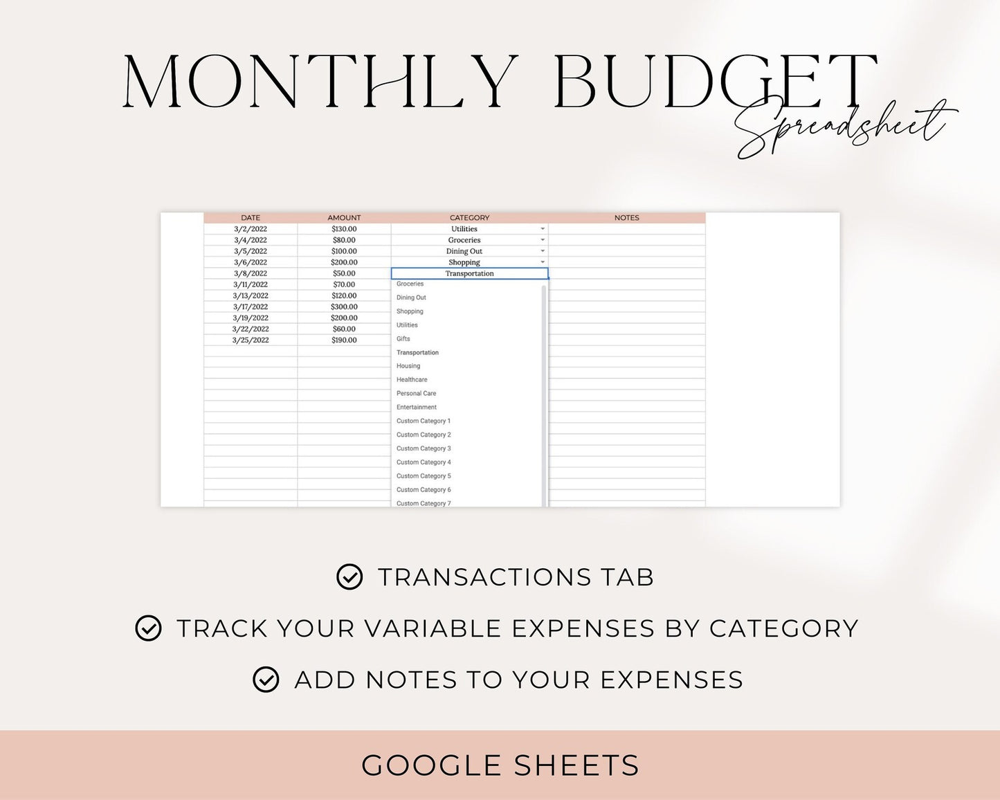 Simple Monthly Budget Tracker